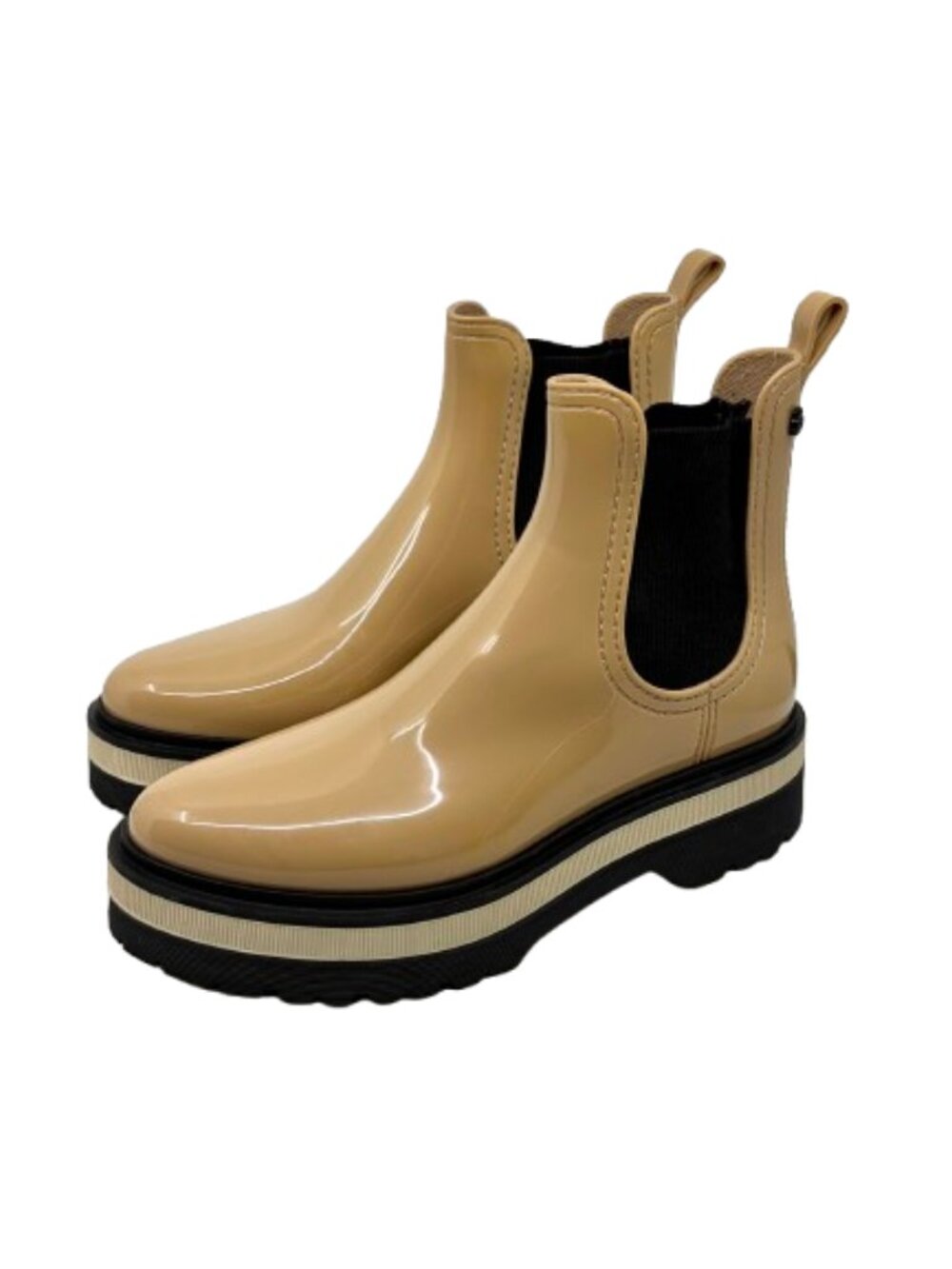 LEMON JELLY~"Netty" Platform Chelsea Rain Boots Beige SZ 41 EU/ 10 US LIKE NEW